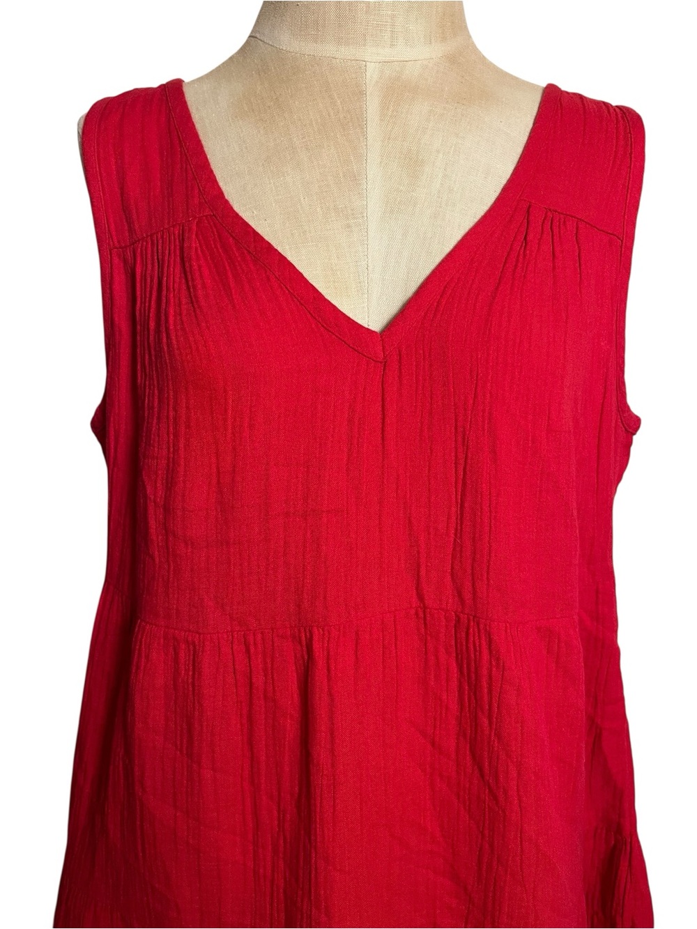 Quince Vibrant Red V-Neck Tiered Maxi Dress - Picture 4 of 9